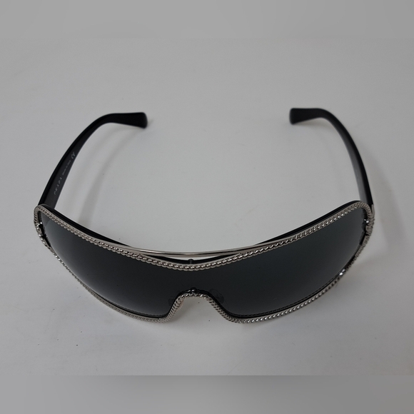 PRADA Women's Rimless shield sunglasses black silver Mono Rope Y2K SPR 1BC-1A1 - Picture 13 of 15